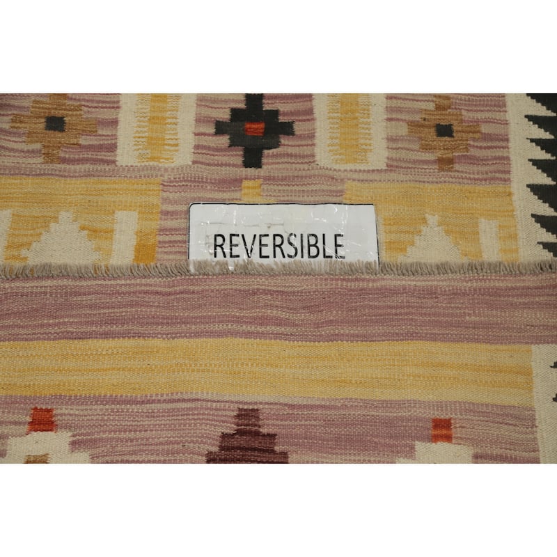 Hand Woven Oriental 100% Wool Carpet Southwestern Tribal Pink Kilim Runner Rug - 9' 9'' X 2' 11''