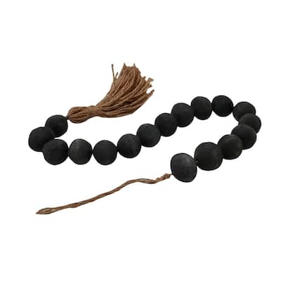 Terracotta Beaded Garland with Tassels - 33" x 1" - Black