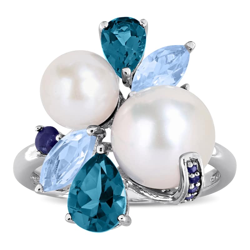Miadora Cultured Freshwater Pearl and Gemstone Cluster Ring Sterling Silver