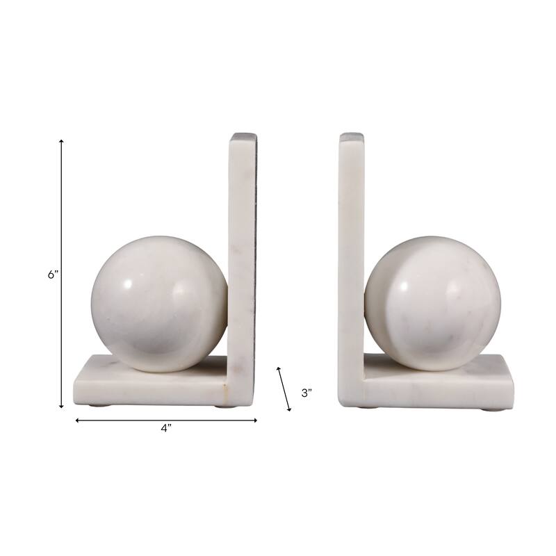 Stone Bookends Decorative L-Shaped with Geometric Sphere (Set of 2)