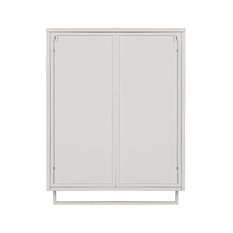 Glass Doors Modern 2-door Wall Cabinet Featuring 2-tier Enclosed Storage, Open Shelf, and Towel Rack