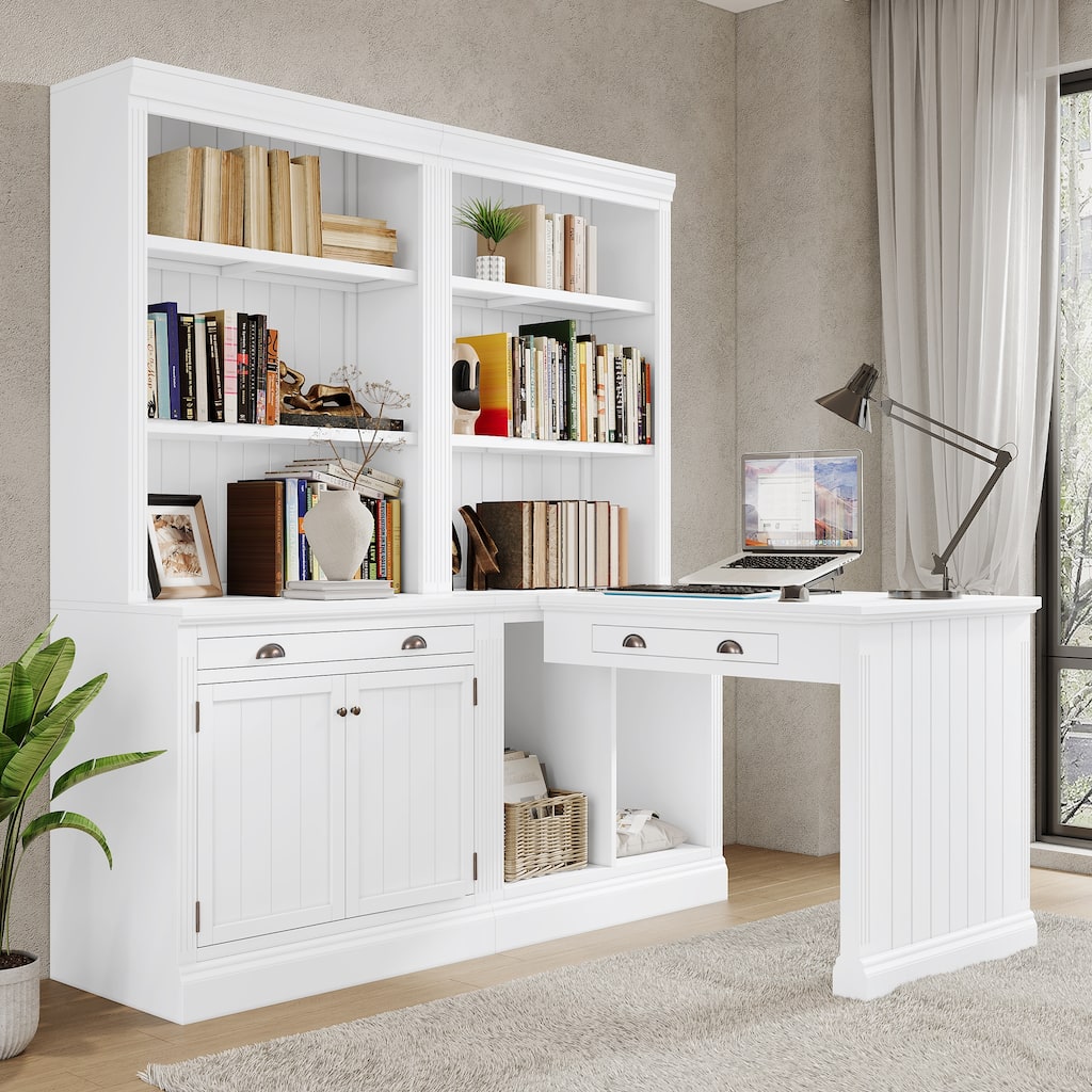 Modern Tall Bookcase & Writting Desk Suite with Study Desk, 2-Piece Set