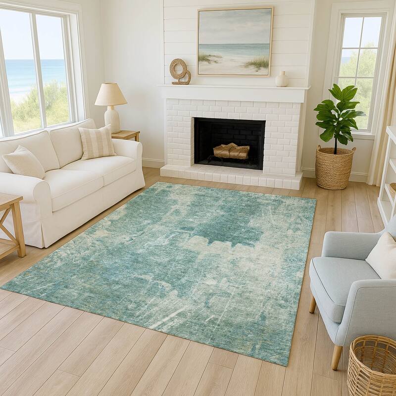 Machine Washable Indoor/ Outdoor Abstract Modern Chantille Rug