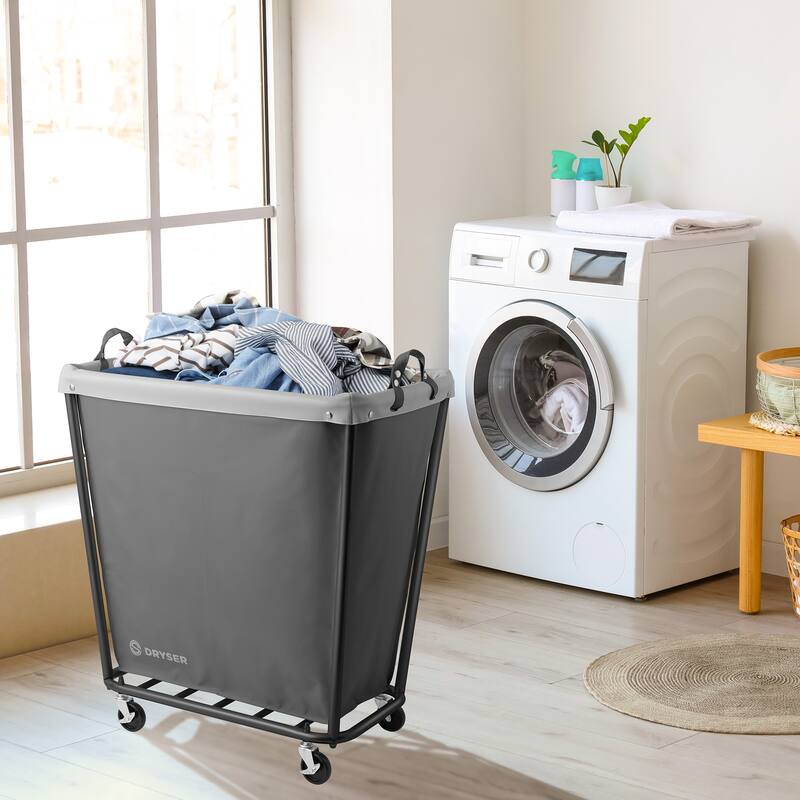 Commercial Large Rolling Canvas Bin Laundry Hamper on Wheels Gray