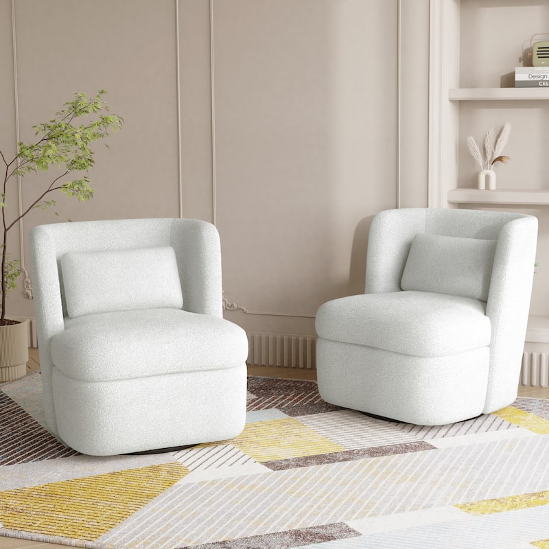 Boucle 360 degree Accent Swivel Barrel Chairs Set of 2
