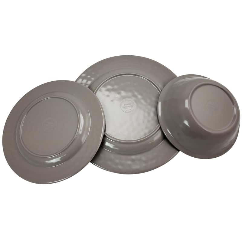 Tambora 12 Piece Lightweight Melamine Dinnerware Set in Rustic Gray