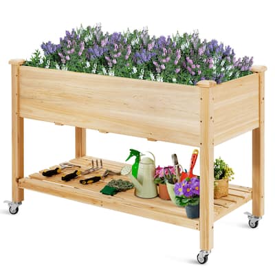 Gymax Raised Garden Bed Wood Elevated Planter Bed w/Lockable Wheels - See Details