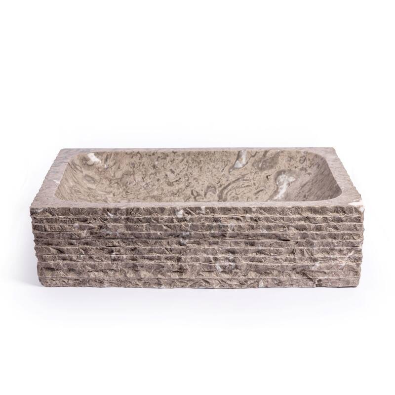 Natural Stone Vessel Bathroom Sink - Rustic Rectangular Stone Sink