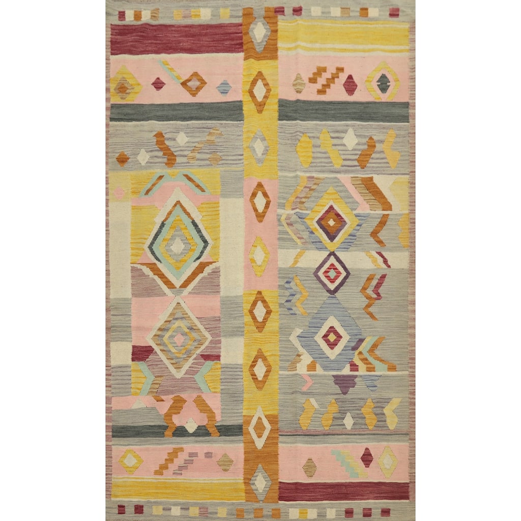 Hand Woven Oriental 100% Wool Carpet Southwestern Tribal Multi-Colored Kilim Area Rug - 8' 4'' X 5' 1''