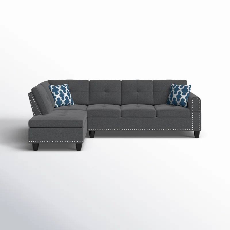 2-Piece Left Hand Facing Sofa & Chaise, Dark Gray Linen, 71x98x33 inches, 169 lbs, Seats 5
