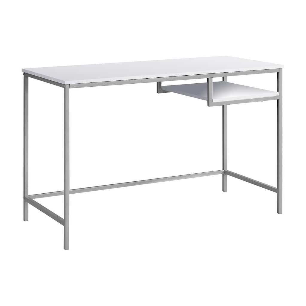 Computer Desk, Home Office, Laptop, 48"l, Work, White Laminate, Grey Metal, Contemporary