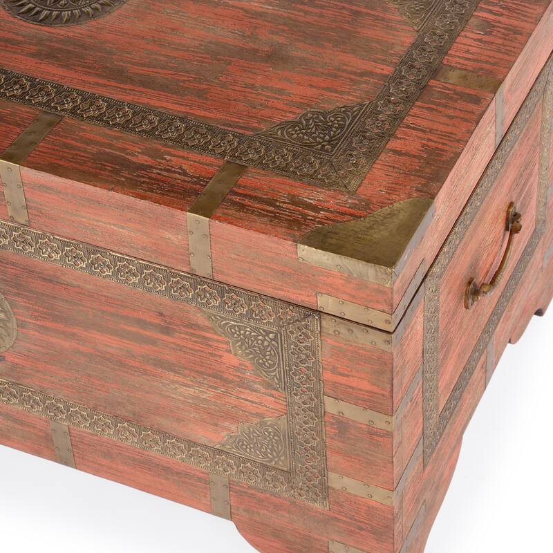 Nador Hand-Painted Brass Inlay Storage Trunk Coffee Table