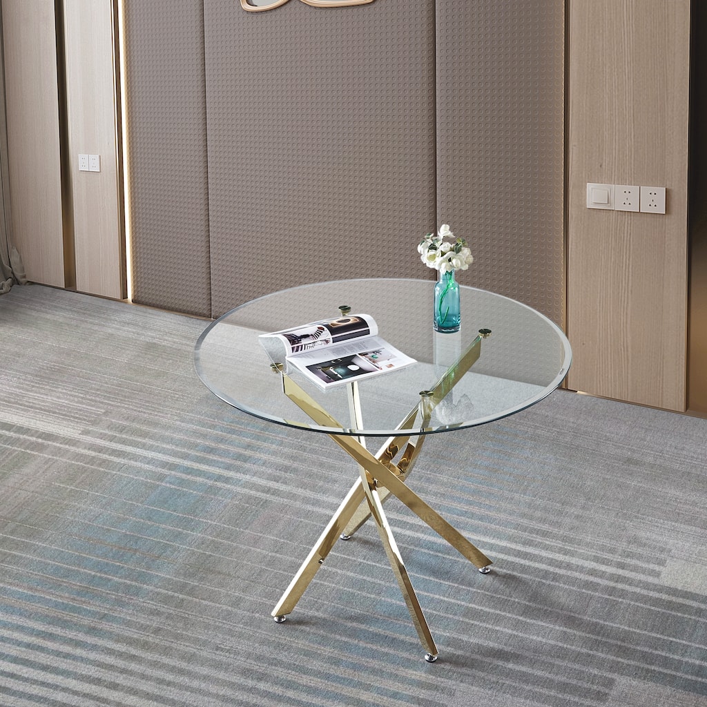 Artisan Contemporary Round Clear Dining Tempered Glass Table