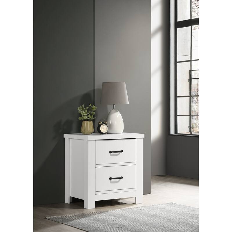 White Solid Wood Two-Drawer Nightstand Bedside Table Suitable for Room Living Room