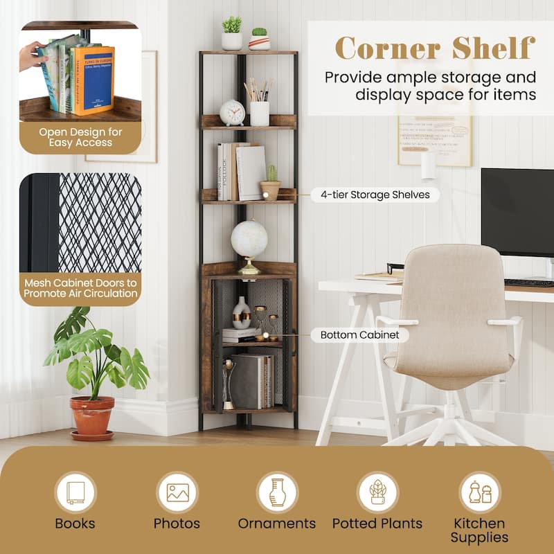 Gymax 2PCS 6-Tier Corner Shelf 67'' Tall Corner Bookshelf w/Cabinet &