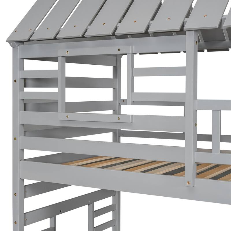 Merax Twin over Twin House Bunk Bed with Trundle and Slide
