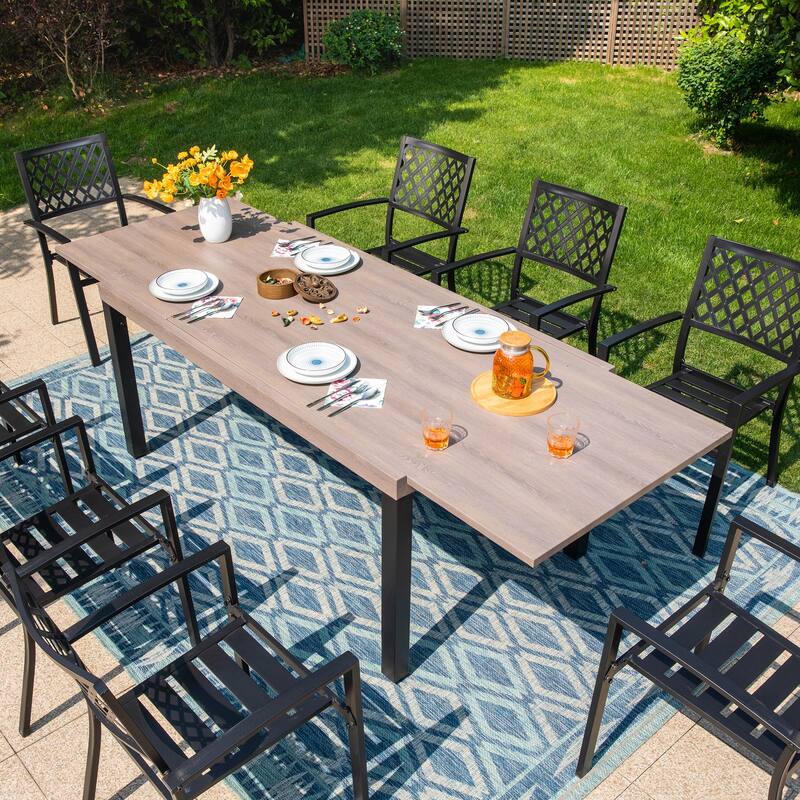 MAISON ARTS 7/9-Pieces Patio Dining Set with Metal Rectangle Expandable Table and Metal Stackable Chairs