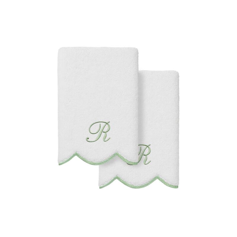 Authentic Hotel and Spa 100% Turkish Cotton Green ADORNIA Scallop Personalized 2 Piece Fingertip Towel Set - 2 Fingertip Towels - R