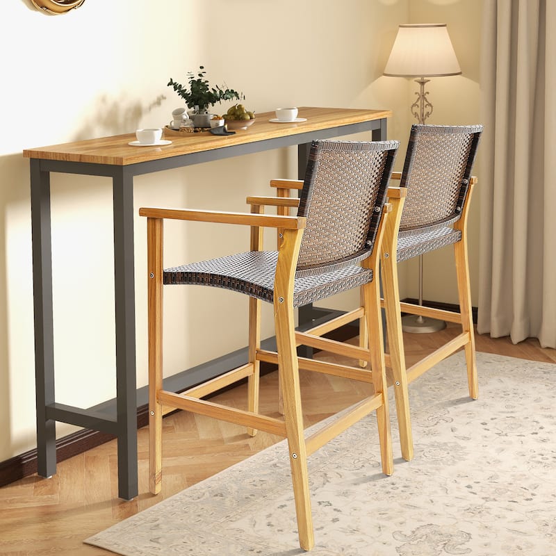 Gymax Patio Rattan Bar Stool Set of 4 Outdoor PE Wicker Bar Chairs w/