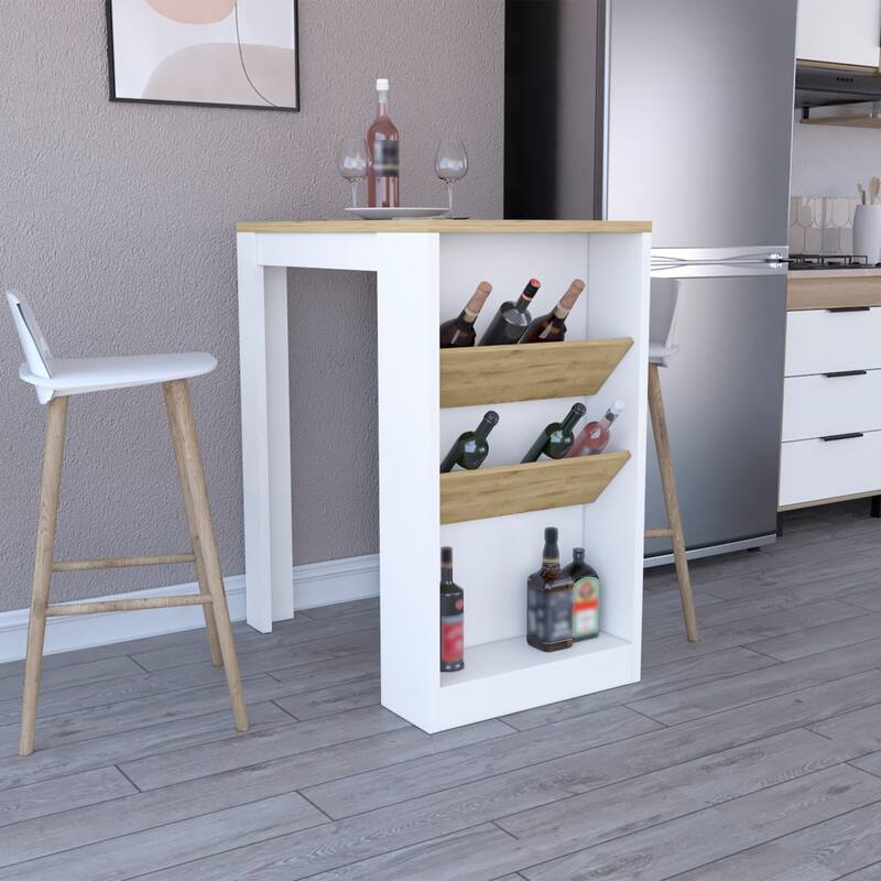 Kitchen Island Dozza, Three Shelves, Black Wengue / Light Oak Finish - Cream