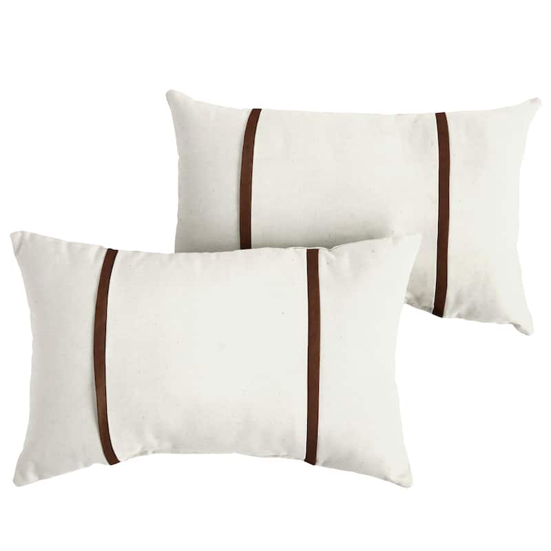 Sunbrella Canvas Natural with Bay Brown Piping Detail Indoor/Outdoor Knife Edge Pillow (Set of 2) - Canvas Natural with Bay Brown Detail