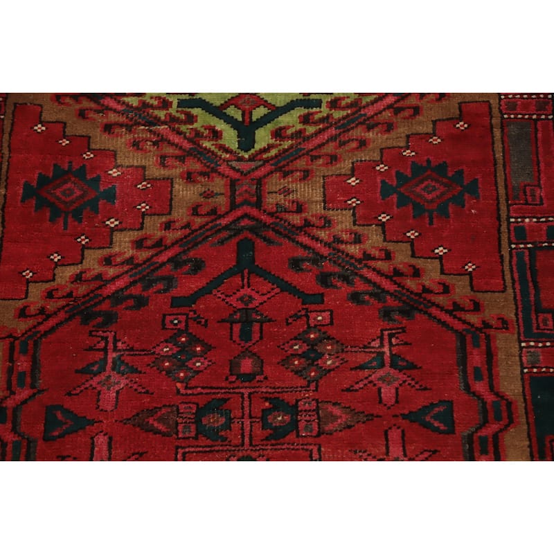 Hand Knotted Oriental 100% Wool Carpet Traditional Geometric Red Ardebil Runner Rug - 10' 6'' X 3' 4''