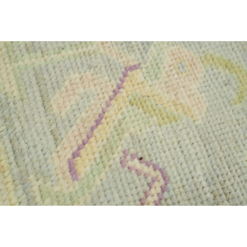 Handmade Green Oushak Vegetable Dye Area Rug Floral Geometric Carpet - 12' 0'' X 9' 0''