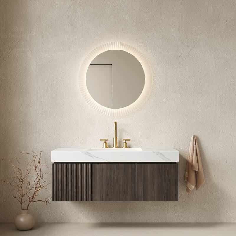 Floating Bathroom Vanity with Sintered Stone Top & Undermount Ceramic Basin with Three Pre-drilled Faucet Holes - 47.64'' x 18.9'' x 17.72'' - Espresso and Carrara White