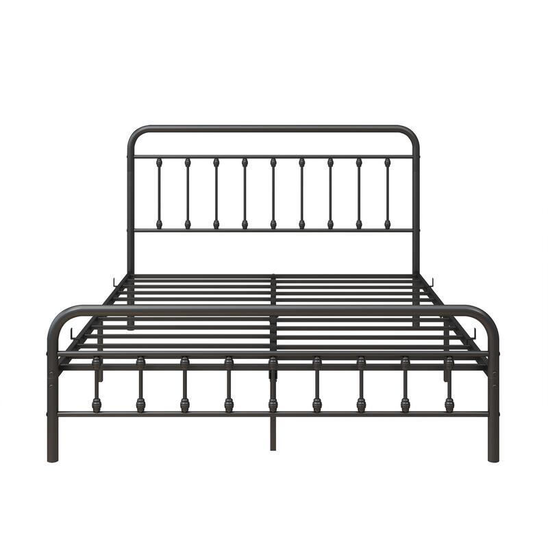 FULL Metal Platform Bed Frame with Headboard / Strong Slat Support / No Box Spring Needed / Easy Assembly BLACK