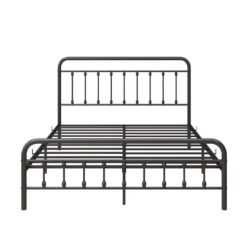 Victorian Style Metal Platform Bed Frame with Headboard, Footboard, and Under Bed Storage, Queen Size, Black