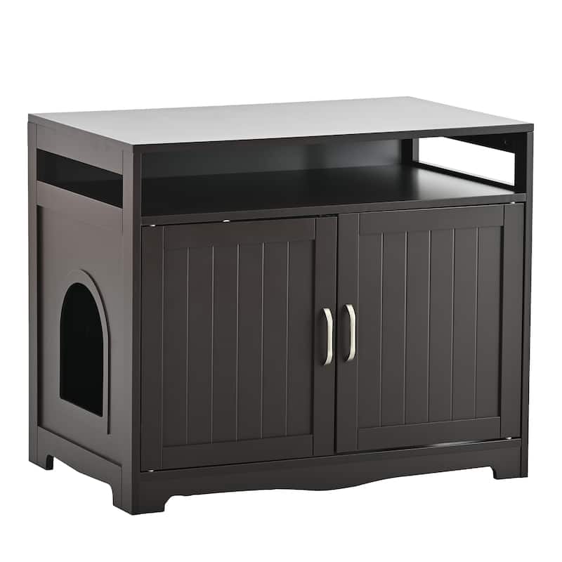 Cat Litter Box Enclosure with 2 Doors and Hidden Plug,Espresso
