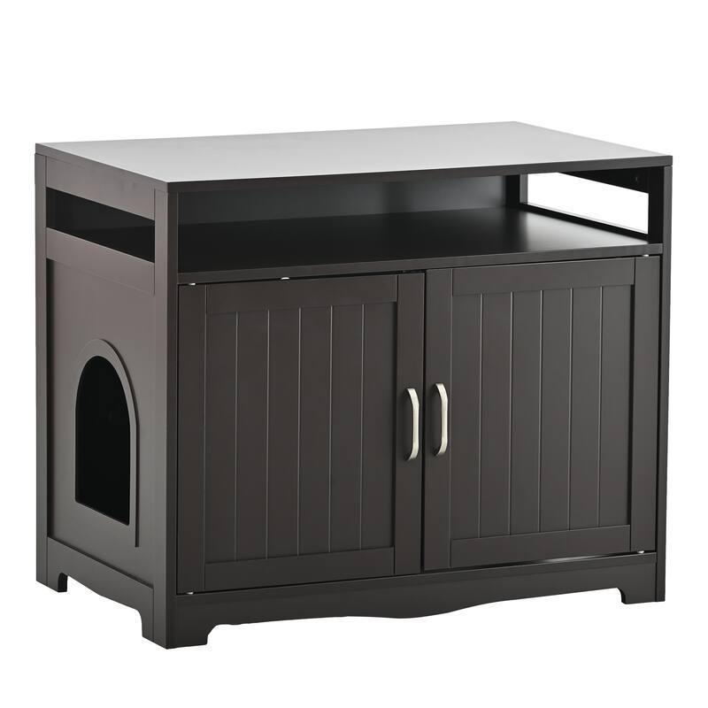 Indoor Cat Washroom Storage Bench Side Table Cat House, Large Wooden Enclused Litter Box House
