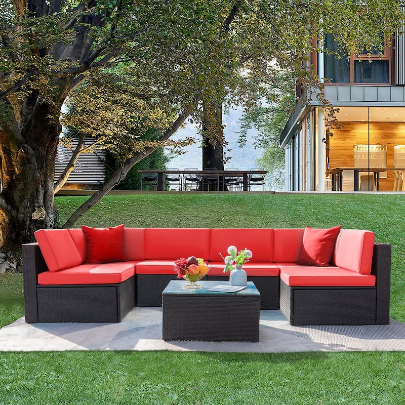 Lacoo 7 Pieces Outdoor Sectional Sofa Wicker Rattan Conversation Sets