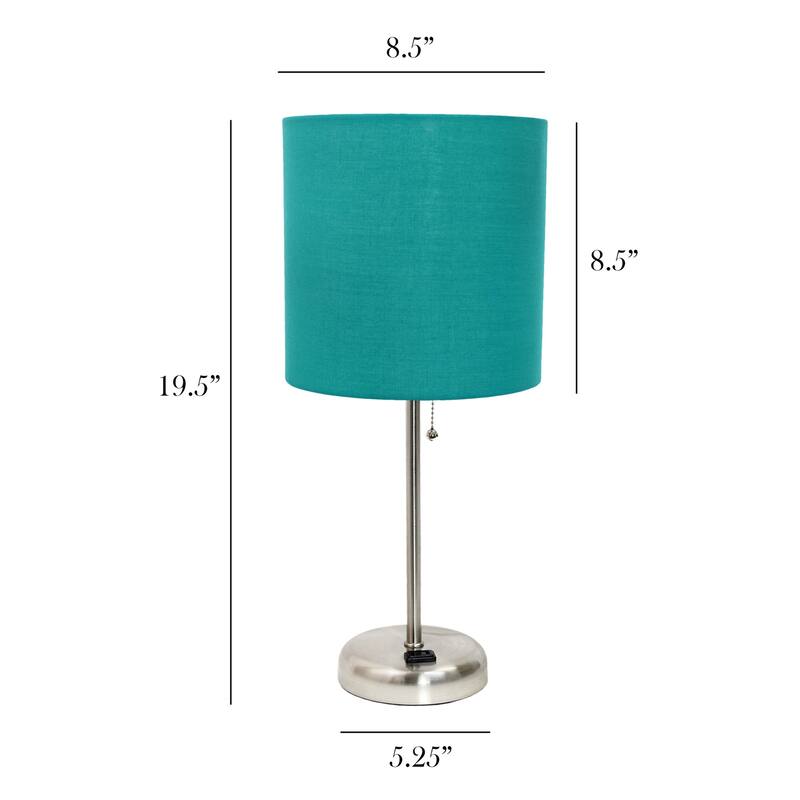 19.5 in. Brushed Steel Finish Table Lamp with Blue Shade, Sturdy Table Lamp for Living Rooms and Bedrooms