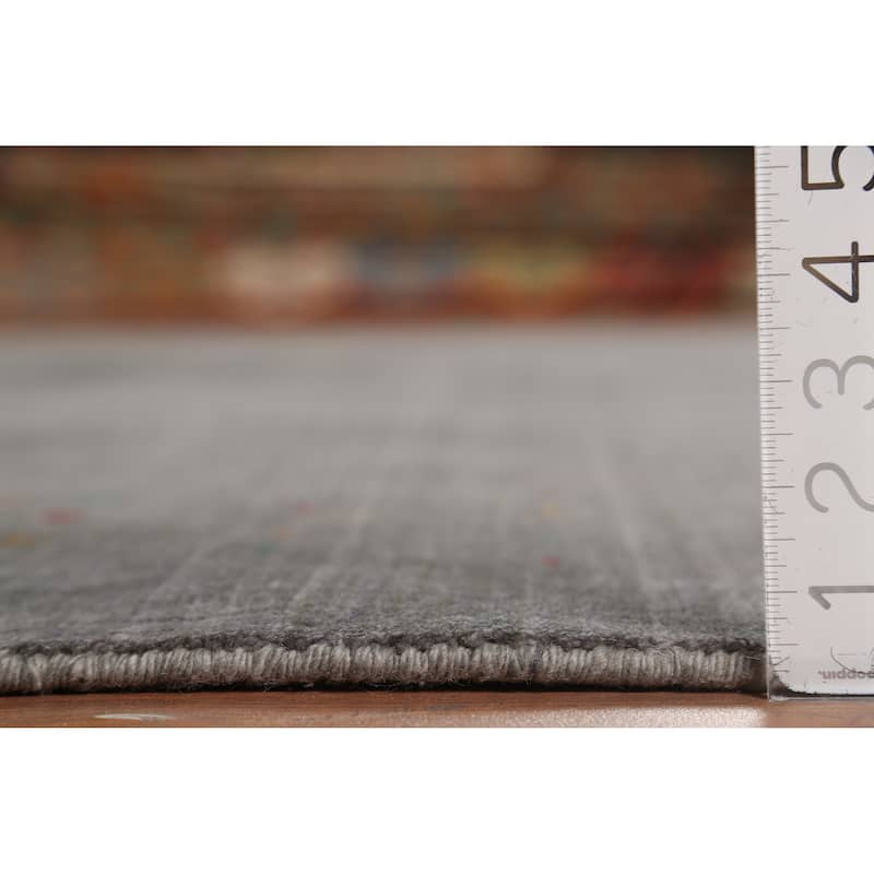 Striped Gabbeh Square Area Rug Handmade Gray Wool Carpet - 9'0"x 8'7"