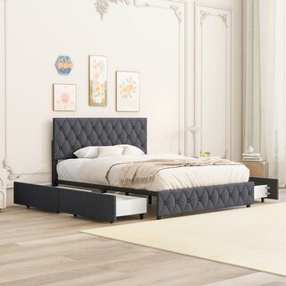 Upholstered Platform Bed Frame with 4 Storage Drawers - Bed Bath ...
