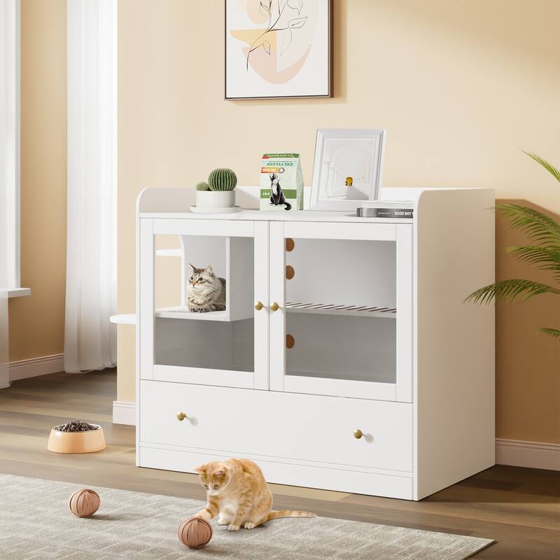 40" Cat-Friendly Litter Box Enclosure with Storage Bookcase Cabinet