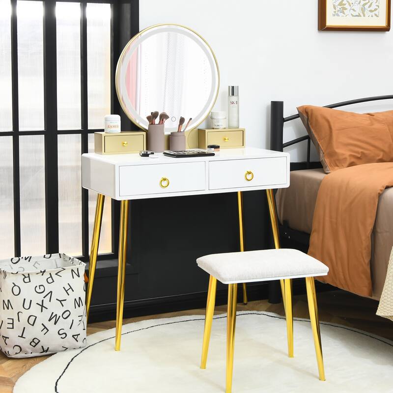 Vanity Table Set Makeup Dressing Table with Lighted Mirror and Stool