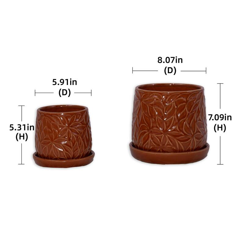 2 Pieces Ceramic Planter Pot, Modern Indoor Outdoor Flowerpot for Patio, Garden, or Windowsills