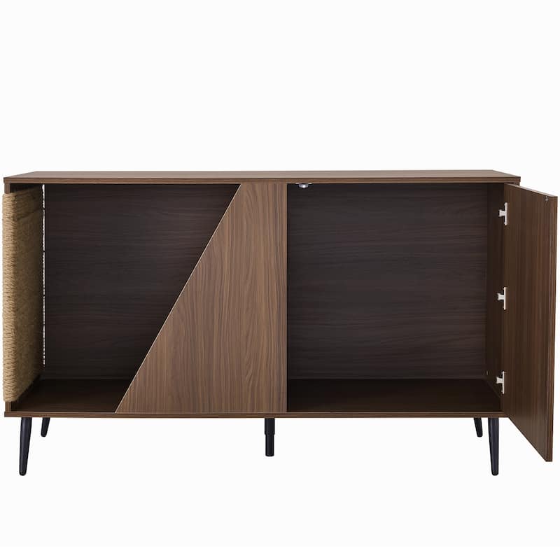 Modern Sideboard Cabinet with Cat Scratching Board, Pet-Friendly Storage Buffet with Spring-Loaded Door