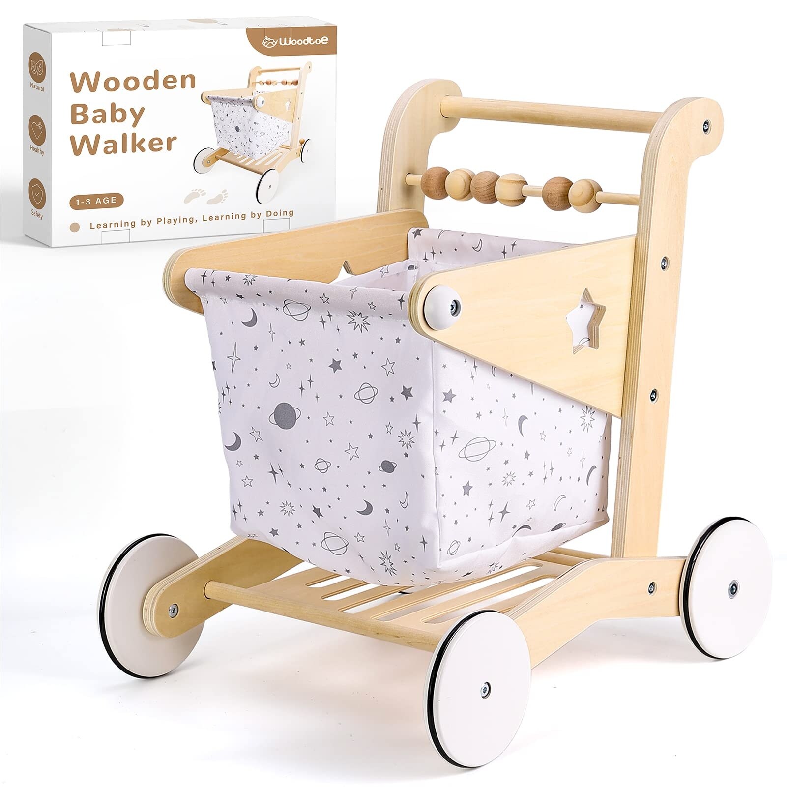 Wooden Baby Walker Doll Stroller Adjustable Speed Shopping Cart