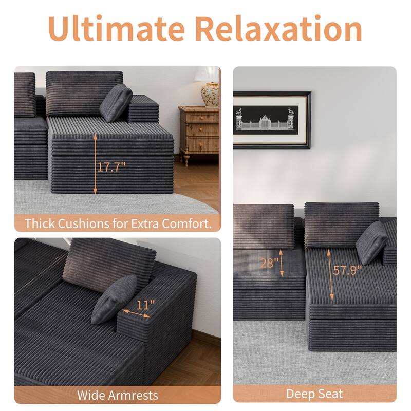 Modland 108”L-Shaped Modular Corduroy Couch with Deep Seats Comfy Sectional Sofa for Living Room