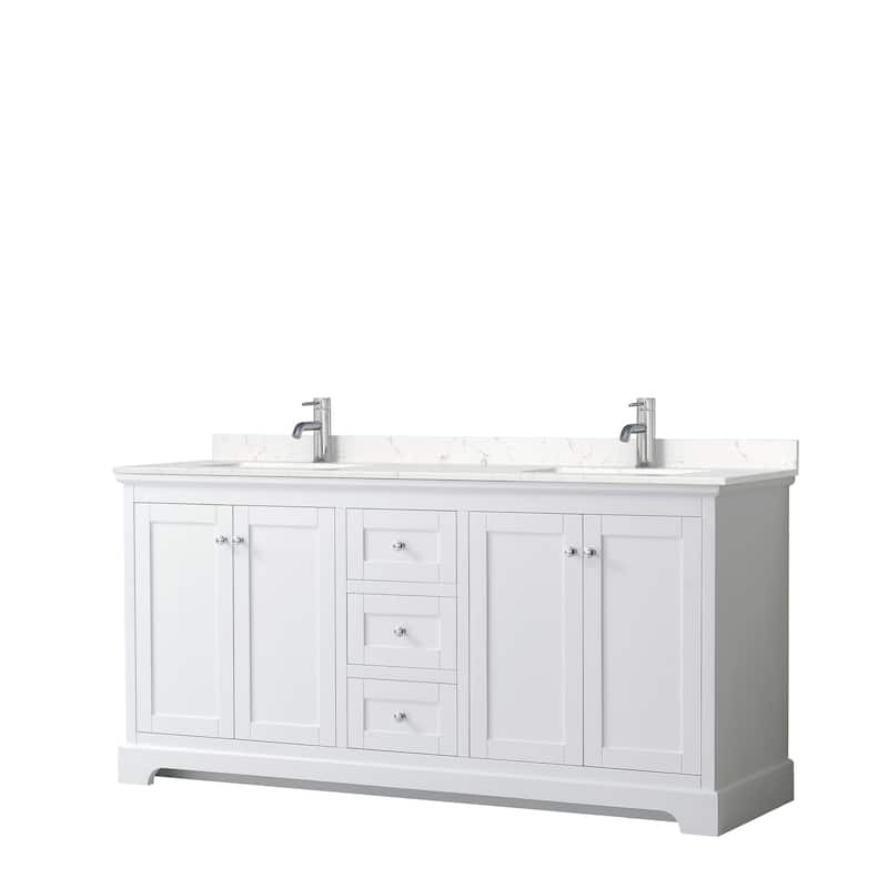 Avery 72 Inch Double Vanity, Cultured Marble Top - White, Chrome Trim, Carrara Cultured Marble Top
