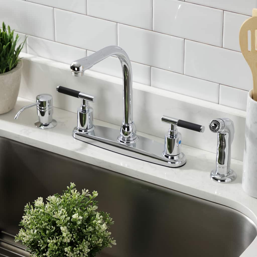 Kingston Brass Kaiser Two-Handle 4-Hole Deck Mount 8" Centerset Kitchen Faucet with Side Sprayer