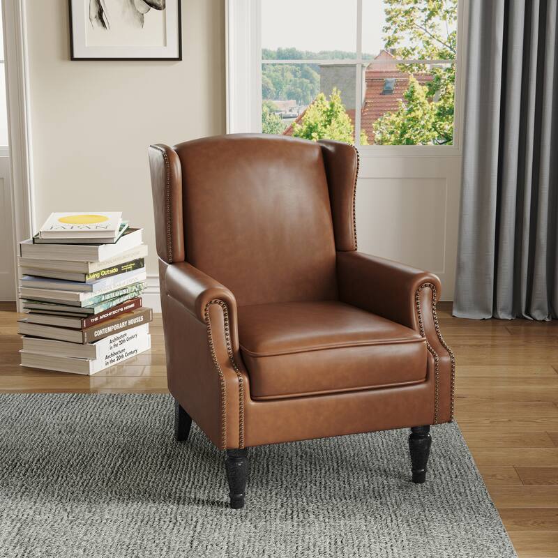Wingback Accent Chair Nailhead Trim Living Room Reading Chair