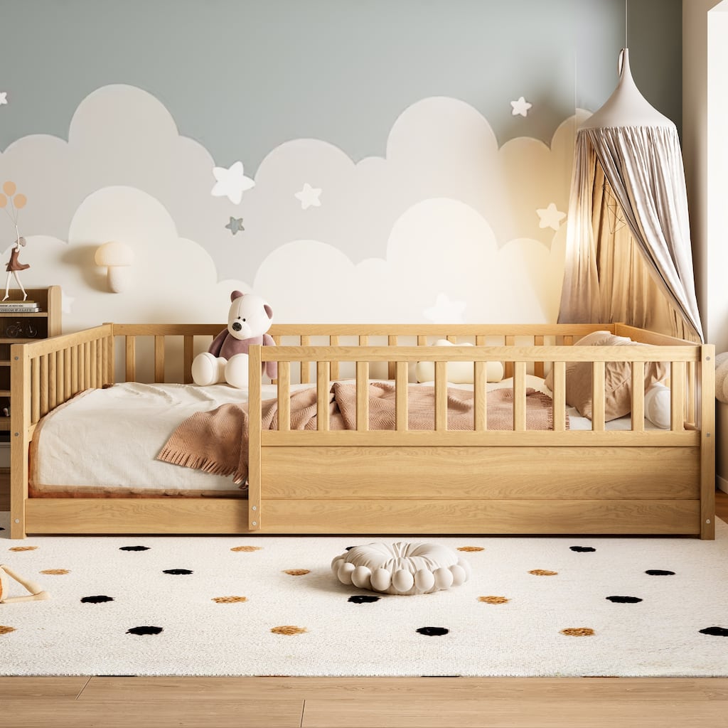 Full Size Floor bed, integral construction with super high security barrier, door, children's floor bed frame