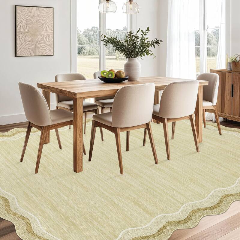 Washable Rugs for Living Room Scalloped Rug Modern Non Slip Non Shedding Carpet for Bedroom
