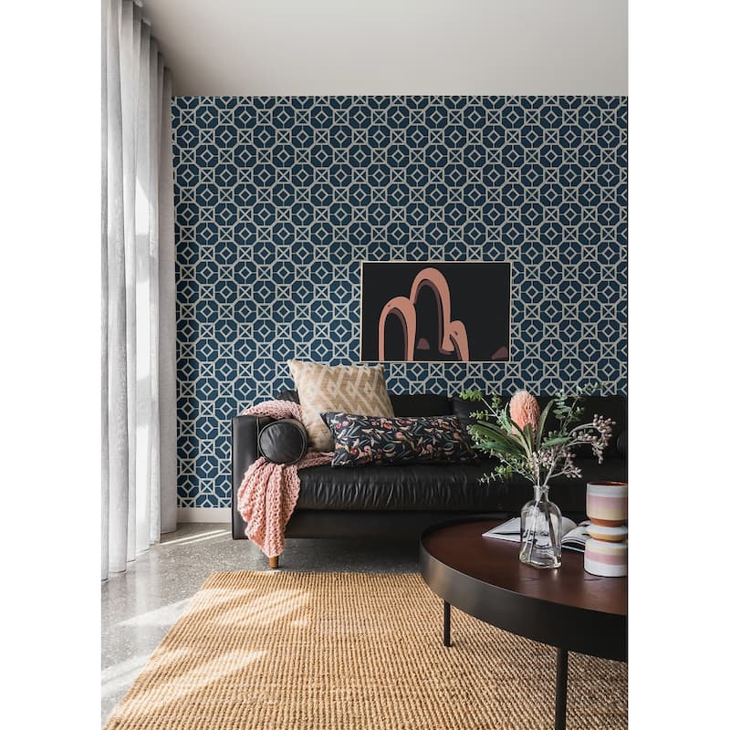 A-Street Prints Livia Dark Blue Trellis Wallpaper