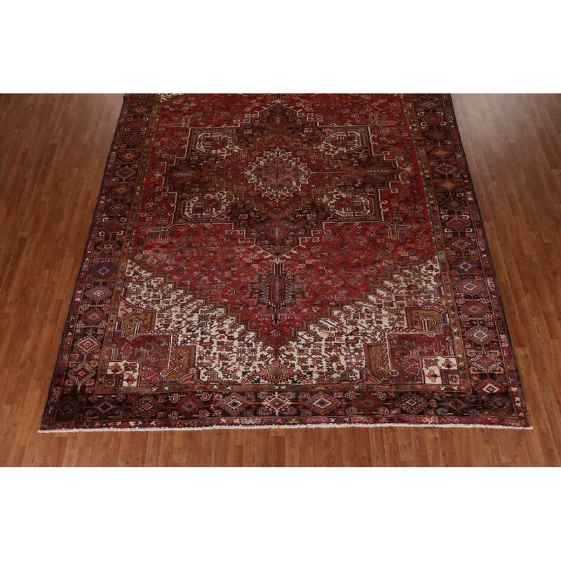 Vintage Vegetable Dye Heriz Persian Area Rug Wool Hand-knotted Carpet - 9'10" x 13'0"