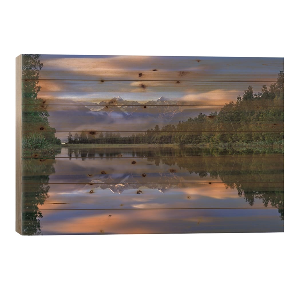 Lake Matheson Print On Wood by Hua Zhu - Multi-Color